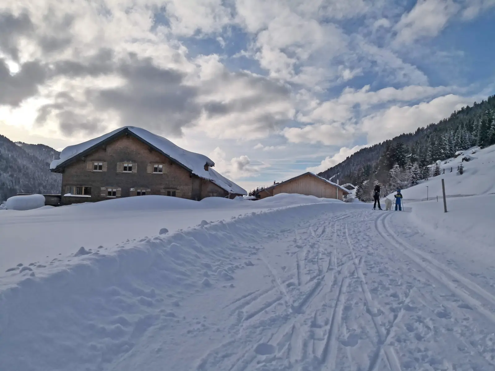 Langlaufloipe direkt am Chalet im Allgäu, Balderschwang im Winter